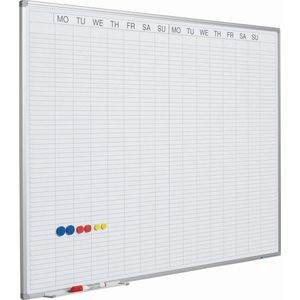 Whiteboard PRO - Geëmailleerd staal - Weekplanner - Maandplanner - Jaarplanner - Magnetisch - Wit - Engels - 90x120cm