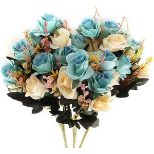 Kunstbloemen, kunstbloemen bijna zo echt als zijdebloemen, ter decoratie, boeket, bloemstuk (blauw)