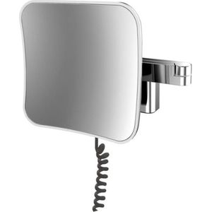 EVO Led-Cosmetica- En Scheerspiegel Op Dubbele Scharnierarm - Vierkante Make-Up Spiegel Met Verlichting Voor Wandmontage - Dimbare Vergrotingsspiegel (5-Voudig) - Chroom, Zonder Kabel