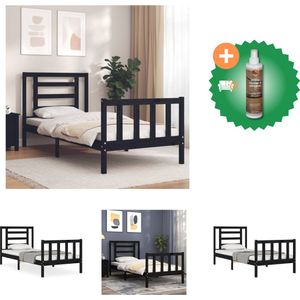 vidaXL Bedframe met hoofdbord massief hout zwart 100x200 cm - Bed - Inclusief Houtreiniger en verfrisser