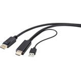 Renkforce DisplayPort / HDMI Adapterkabel DisplayPort stekker, HDMI-A stekker 2.00 m Zwart RF-4600632 DisplayPort 1.2 D