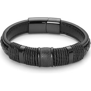 Lucleon - Heren - Leer Armband - Zwart