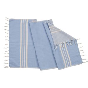 Hamamdoek/ plaid cotton - 160x220 cm lichtblauw 2 x 4 strepen