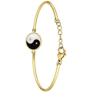 Lucardi Dames Stalen goldplated armband met ying yang - Armband - Staal - Goud - 16 cm