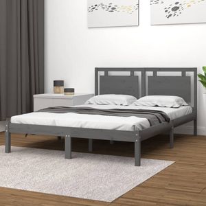 The Living Store Bedframe - Classic Grey - 195.5 x 145.5 x 31 cm - Solid Pine Wood