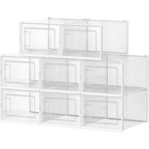 Opbergdozen voor schoenen - Set van 8 - Schoen organizer - Opvouwbaar en stapelbaar - Transparant wit - Maat 44 - LSP08MWT