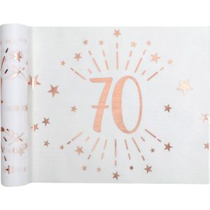 Santex Tafelloper op rol - 70 jaar verjaardag - non woven polyester - wit/rose goud - 30 x 500 cm