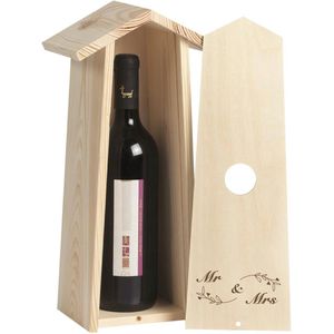 Gegraveerde houten wijnkist 1 fles met de tekst Mr. & Mrs.