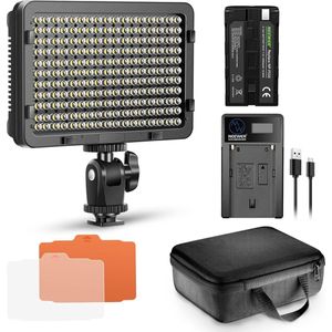 Neewer® - Dimbaar LED Videolicht Paneel Set 176 LEDs, Streaming Licht met 2200mAh Li-Ion Batterij, Sleutellicht met USB Lader en Draagtas voor Product- en Portretverlichting Camera