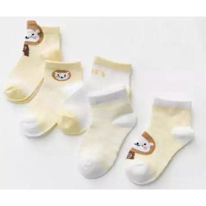 5 paar New born Baby sokken - set babysokjes - 0-6 maanden - gele babysokken - leeuw - leeuwtje - multipack - dierensokken