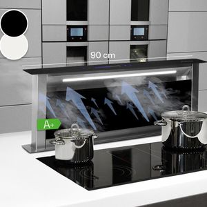 Klarstein Royal Flush Eco Downdraft Afzuigkap 90 cm - Uittrekbaar Tafel- & Werkblad Afzuigkap - Luchtafvoervermogen: Max. 576 M³/H - Energie-Efficiëntieklasse A+ - Touch Bediening - LED-Verlichting Strip - Pure Ambience - Zwart