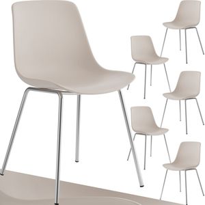 tectake® Mave stoelen - Kunststof eetkamerstoelen in modern design - Set van 6 - Taupe/chroom - Stijlvolle en comfortabele stoelen voor eetkamer of keuken