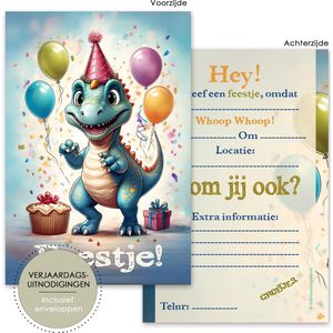 BCI038 - Verjaardagsuitnodigingen - uitnodigingen kinderfeestje - uitnodigingen feestje - uitnodiging kinderfeestje - Uitnodiging jongen - Dino uitnodiging - Uitnodiging kinderfeestje dino - Dino - Dino feestje - Dinosaurus feestje - jongens feestje