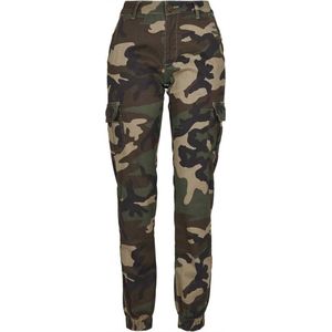 Urban Classics - High Waist Camo Cargobroek - Taille, 28 inch - Zwart/Groen