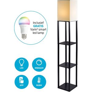 Varin® Vloerlamp met vakken - Zwart - Dimbaar - Witlicht RGB - E27 Led lamp - Smart Lamp - Tuya wifi - Slimme staande lampen - Sfeerlamp - Vakkenkast - Lamp industrieel - Daglichtlamp - Vloerlampen - Verlichting woonkamer, keuken en slaapkamer