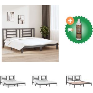 vidaXL Houten Bedframe - Grijs - 205.5 x 205.5 x 31 cm - Massief grenenhout - Geschikt voor 200 x 200 cm matras - Bed - Inclusief Houtreiniger en verfrisser