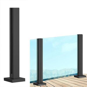 Zwart Zware Belasting Glazen Trapleuning Post | Indoor & Outdoor Balustrade Systeem | Vierkante Glazen Paneel Klemmen