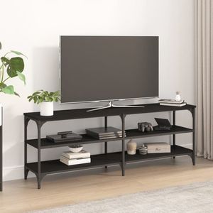 The Living Store TV-meubel Industrieel 140x30x50 cm - 3 Open schappen - Verstelbare poten - Zwart