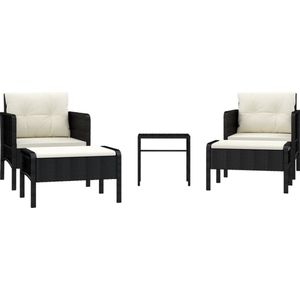 vidaXL - 5-delige - Loungeset - met - kussens - poly - rattan - zwart