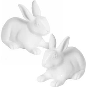Set van 2 decoratieve konijnen Roger in wit gemaakt van robuust glasvezel, maat S + M - E2230-S1-W + E2229-S1-W