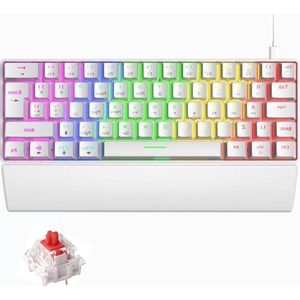 Mini 60% Mechanisch Gaming-Toetsenbord - UK Layout - RGB Chroma LED Backlit - 62 Toetsen - Wit/Rood Schakelaar
