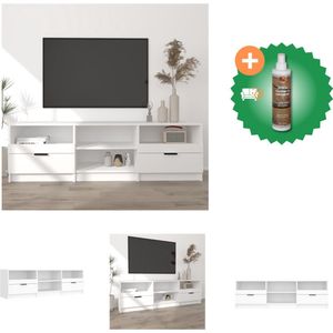 vidaXL Tv-meubel 150x33-5x45 cm bewerkt hout wit - Kast - Inclusief Houtreiniger en verfrisser