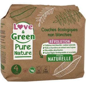 Love & Green Ecologische Luiers Puur Natuur 38 Luiers Maat 4 Maxi (7 tot 14 kg)