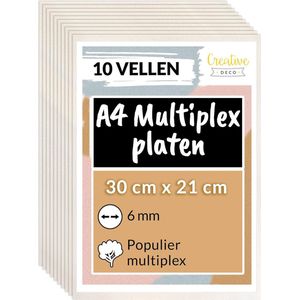 Creative Deco 10 x A4 Multiplex Platen | 300 x 210 x 6 mm (+/- 0.5 mm) | van Hout | Ideaal voor Huisdecor, Ambachten, Laserknipsel, CNC Machine, Rolzaag, het Stenciling, Pyrografie