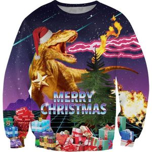 Retro kersttrui met T-rex en cadeaus Foute kersttrui - Maat: XL - Kerstmis trui - Heren kersttrui - Dames kersttrui - Foute kersttruien - Kerst outfit - Kerstkleding - Lelijke kersttrui - Gekke kersttrui -