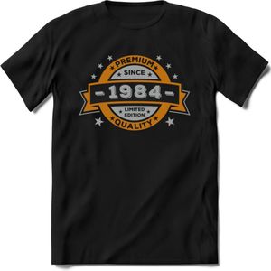 Premium Since 1984 T-Shirt | Zilver - Goud | Grappig Verjaardag en Feest Cadeau Shirt | Dames - Heren - Unisex | Tshirt Kleding Kado | - Zwart - XXL