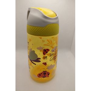 Kunststof drinkfles - geel met fleurig dieren design