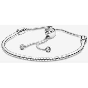 Fler® | Armband Zilver / Verstelbare Zilveren armband | geschikt voor alle populaire bedelcollecties | Valentijnsdag cadeau / Bedelarmband / Verstelbare sluiting / hart vortmige sluiting / Elegante dames armband