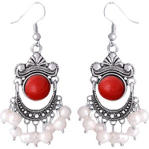 Zoetwater parel oorbellen Pearl Retro Red - oorhanger - echte parels - sterling zilver (925) - wit - rood