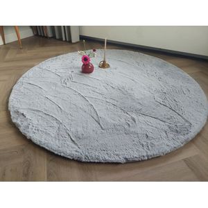 Tapijt direct- Rabbit fur karpet Grijs - 133 cm rond - super zacht, 5 kleuren - woonkamer - slaapkamer - karpet voor onder de kerstboom