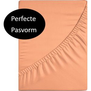 Hoogwaardig katoen geweven hoeslaken pastel oranje - 180x220 (lits-jumeaux extra lang) - luxe kwaliteit - zacht en optimaal ademend - perfecte pasvorm