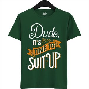 Dude Shuit Up | Vrijgezellenfeest Cadeau Man - Groom To Be Bachelor Party - Grappig Bruiloft En Bruidegom Bier Shirt - T-Shirt - Unisex - Bottle Green - Maat 4XL