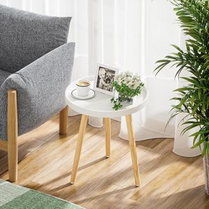 Bijzettafel Scandinavische stijl Ø 38 cm - Hoogte 45 cm - Massief hout - Wit/natuur.