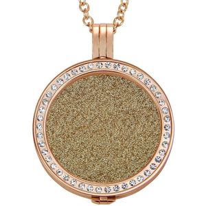 Quiges - Munthouder met Ketting en Munt 33mm Glitters Zandkleur - RVS Rosegoudkleurig met Zirkonia - ERHS192
