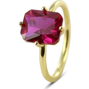 Silventi 9SIL-22576 Zilveren Ring - Dames - Zirkonia - Rechthoek -10 x 8 mm - Robijn Rood - Maat 54 - 1,76 mm - Zilver - Gold Plated (Verguld/Goud op Zilver)