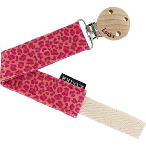 Louka Speenkoord panter roze de luxe - houten clip - speenketting