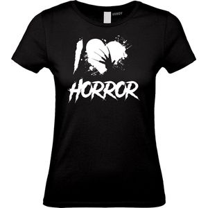 Dames T-shirt I Love Horror | Halloween Kostuum Volwassenen | Horror Shirt | Gothic Shirt | Zwart dames | maat M