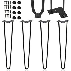 Hairpin tafelpoot-Tafelpoten-Meubelpoten set van 4 -Zwart-2 statieven-Hairpin poten-45CM