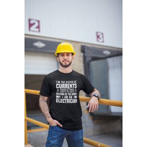Rick & Rich - T-Shirt Keeper of Currents- T-Shirt Electrician - T-Shirt Engineer - Zwart Shirt - T-shirt met opdruk - Shirt met ronde hals - T-shirt met quote - T-shirt Man - T-shirt met ronde hals - T-shirt maat XXL