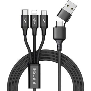 5 in 1 Oplaad Kabel - Biboshi 5-in-1 kabel USB-A, 2x USB-C, Mirco-USB, Lightning - iPhone kabel - Samsun - fast charger - snellaad kabelg kabel - type-c kabel