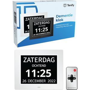 Tenify Digitale Dementieklok - Kalenderklok met Datum, Dag en Tijd - Alarmfunctie - Analoge - Dementie Klok - voor Ouderen - Wit
