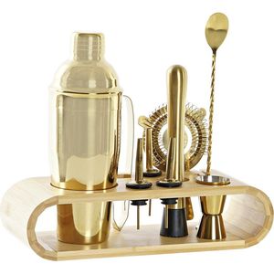 Items cocktailset 9-delig met houten houder - RVS - 750 ml - goud - luxe