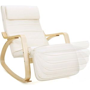 schommelstoel, relaxstoel, 5-voudig verstelbare voetensteun, frame van stevig berkenhout, belastbaar tot 150 kg, beige LYY10M