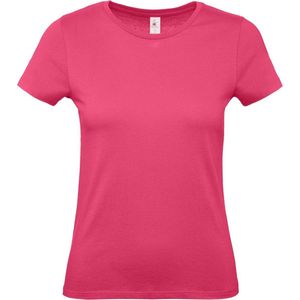 Set van 2x stuks fuchsia roze basic t-shirts met ronde hals voor dames - katoen - 145 grams - shirts / kleding, maat: XL (42)