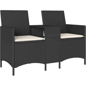 vidaXL Tuinbank 2-zits - Poly Rattan - Met Tafel Tuinbank - Lounge Bank - Houtlook - Zwarte Tuinbank - Tuinset - Buitendecoratie - Terrasdecoratie - Garden Furniture