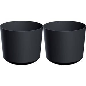 Prosperplast Plantenpot/bloempot Babylon - 2x - kunststof - buiten/binnen - antraciet grijs - D34 x H30 cm